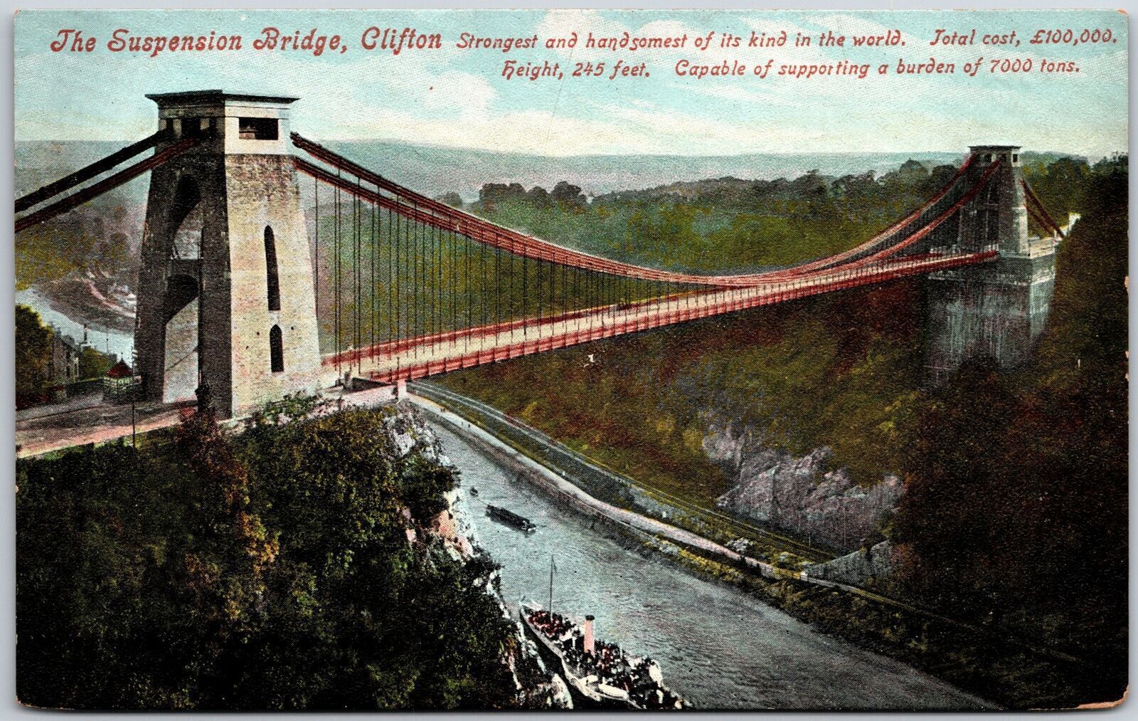 Suspension Bridge Clifton Bristol England Spans Avon Gorge &amp; River Avon Postcard | Europe ...