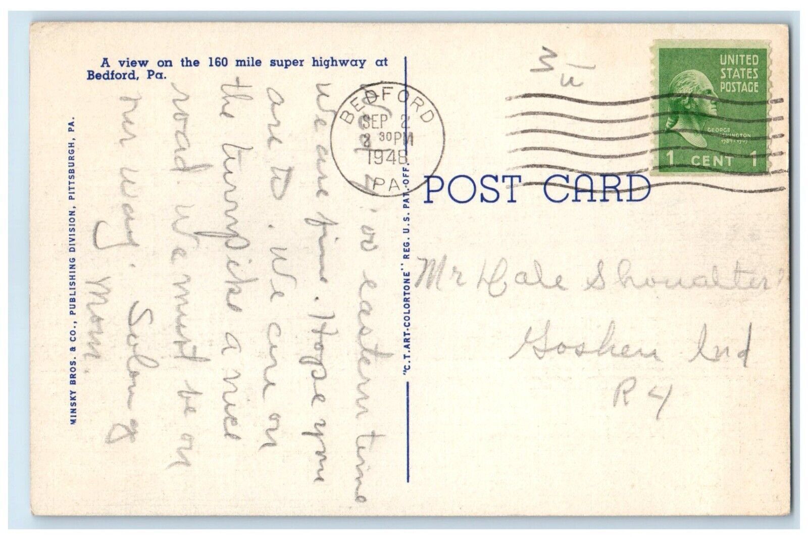 1948 Pennsylvania Turnpike Approach Bedford Interchange Vintage Antique