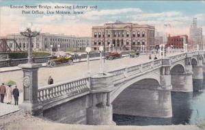 Iowa Des Moines Locust Street Bridge Showing Library and Post Office Curteich