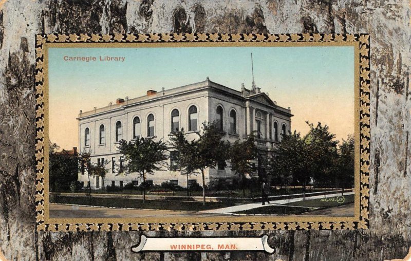 Carnegie Library, Winnipeg, Manitoba, Canada ca 1910s Vintage Postcard