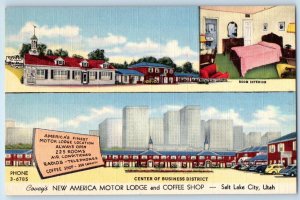 c1940 Salt Lake City Utah Postcard Covey's New America Motor Lodge Coffee Shop