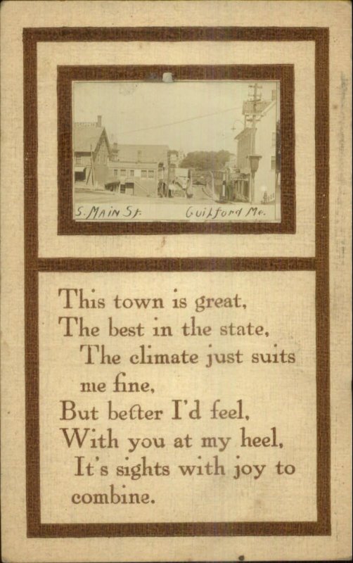 Guilford ME South Main St. Inset Real Photo Postcard & Poem c1910