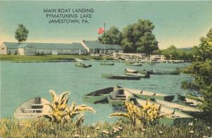 Main Boat Landing 1946 JAMESTOWN PENNSYLVANIA Flag MWM linen postcard 3028