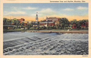 Marietta Ohio 1940s Postcard Government Dam & Skyline