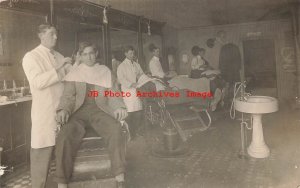 Unknown Location, RPPC, Barber Shop Interior Scene Showing Haircuts