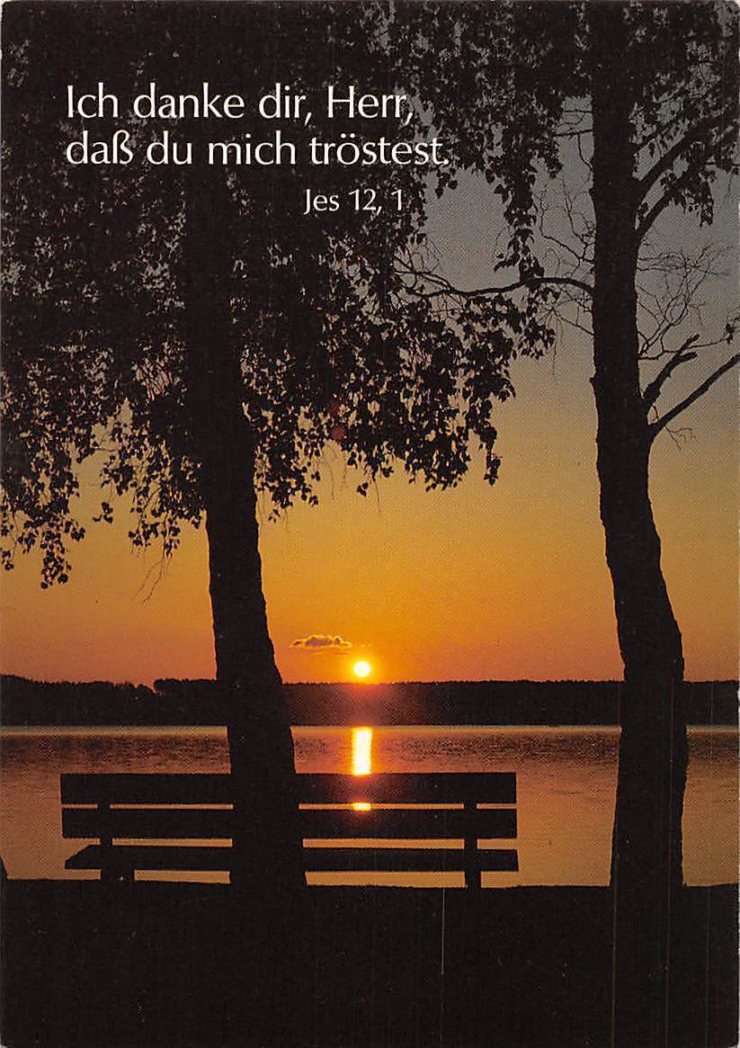 Sunset Lake Bench Quote Postcard Ich Danke Dir Herr Dass Du Mich Trostest Hippostcard