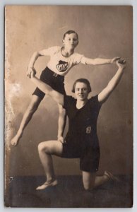 RPPC Gymnasts Young Boy And Girl Acrobats Studio Real Photo Postcard N30