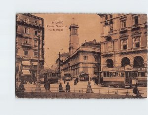 Postcard Piazza Duomo e vis Mercanti Milan Italy