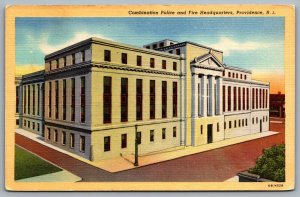 Postcard Providence RI c1940 Combination Police and Fire Headquarters Linen