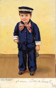 Boy Railroad Conductor On Time Tuck Little Men & Women Series 1909 postcard