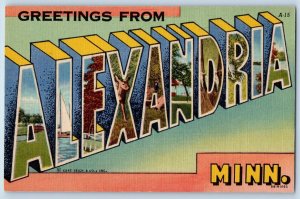 c1940's Greetings From Alexandria Big Letter Minnesota Correspondence Postcard