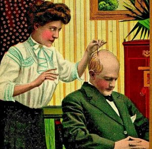 He Loves Me, He Loves Me Not Hair Pluck Comic Romance 1910s Theochrom Postcard