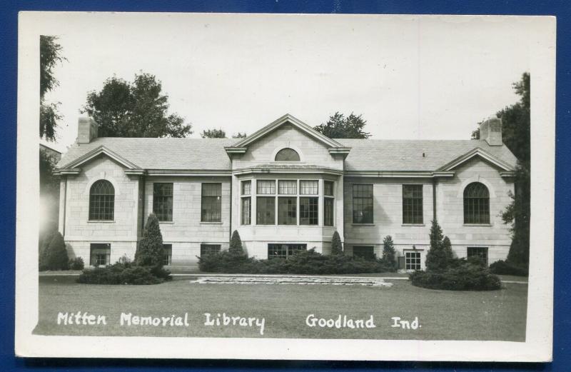 Mitten Memorial Library Goodland Indiana in Real Photo Postcard RPPC #2