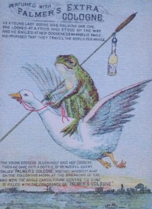 1800s Anthropomorphic Frog Palmer's Extra Cologne Perfume Oswego NY Trade Card