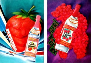 2~4X6 Postcards STOLICHNAYA Strawberry & Raspberry RUSSIAN VODKA Leonid Gore Art