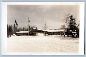 c1950's View Of Winter Scene Flags Skiing Mount Snow VT RPPC Photo Postcard