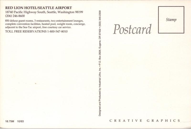 Red Lion Hotel Seattle Airport WA Washington Unused Vintage Postcard D41