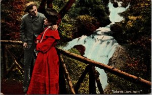 On the Love Path Red Dress Romance Valentine's Series Postcard 1908