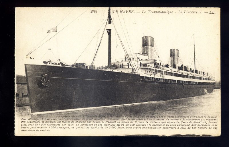 LS3494 - French Liner - CGT - La Provence - built 1906 - LL postcard