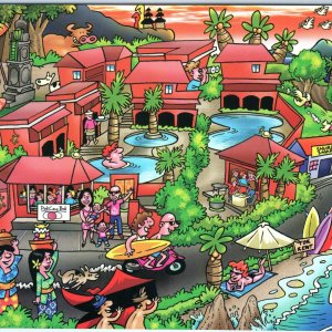 c2000s Bali Indonesia Pink Coco Beach Resort Cartoon Multi View Comic Lg PC 8O