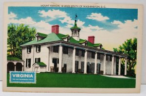 Virginia Old Dominion State Mount Vernon 16 miles South of DC Postcard A2