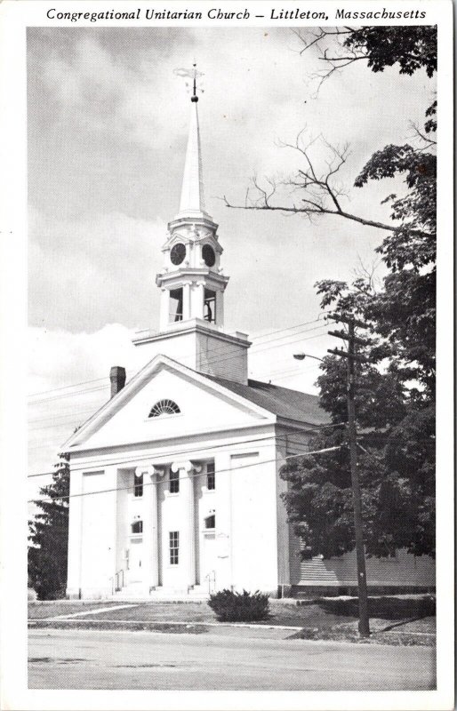 Congregational Unitarian Church Littleton Massachusetts MA WB Postcard VTG UNP  