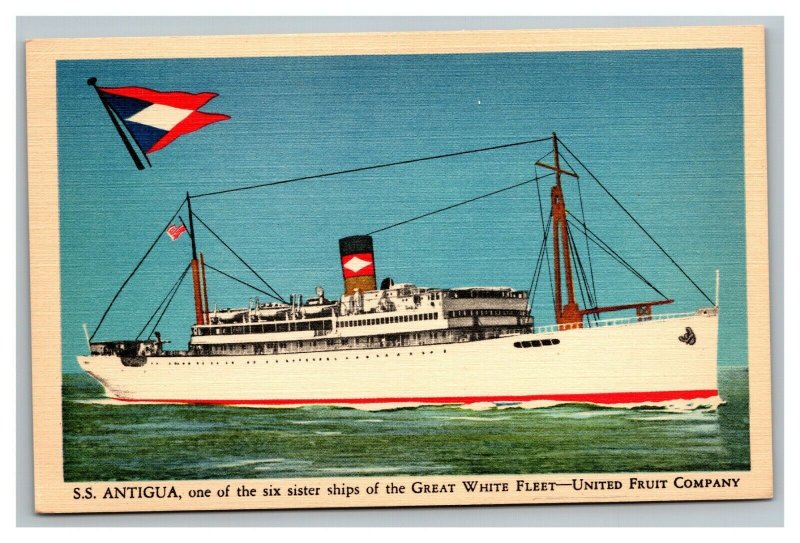 Vintage 1940's Postcard SS Antigua Great White Fleet United Fruit Company