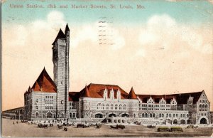 Union Station 18th Market Street St. Louis Mo Trolley Antique Postcard PM 1c WOB 