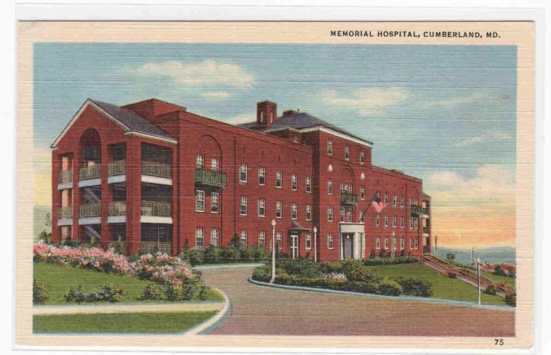 Memorial Hospital Cumberland Maryland linen postcard