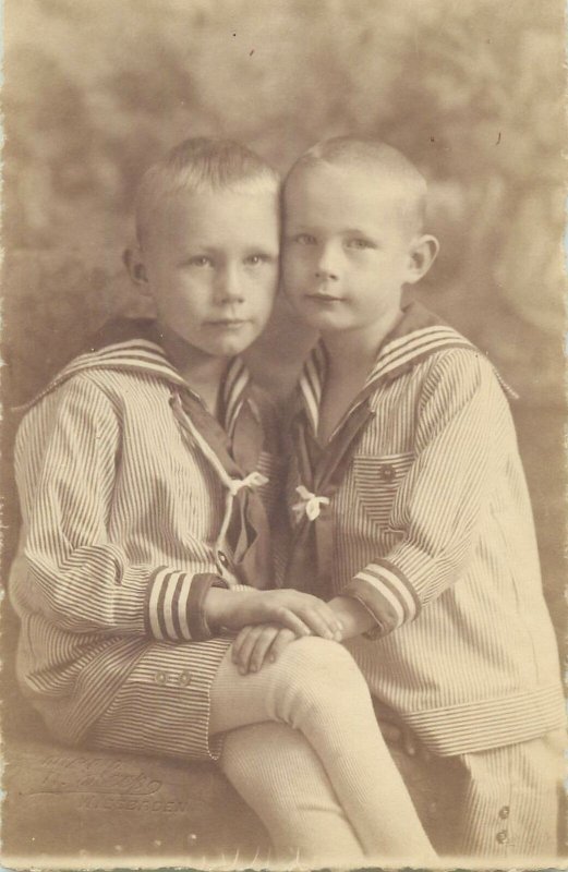 children types Post card young brothers childhood photo memory