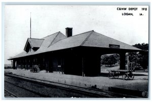 c1915 C&NW Depot Logan Iowa IA Railroad Train Depot Station RPPC Photo Postcard