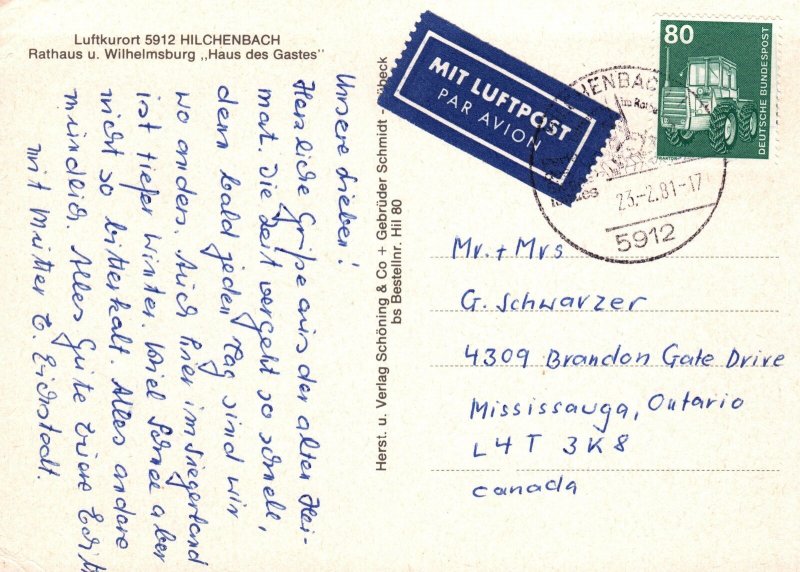 VINTAGE CONTINENTAL SIZE POSTCARD LUFTKURORT HILCHENBACH GERMANY