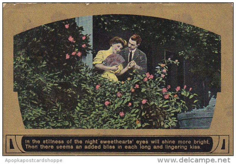 Romantic Couple in Garden Woman Holding Fan