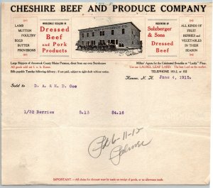 1915   Keene  New Hampshire  Cheshire Beef & Produce Company  Receipt  8 x 7