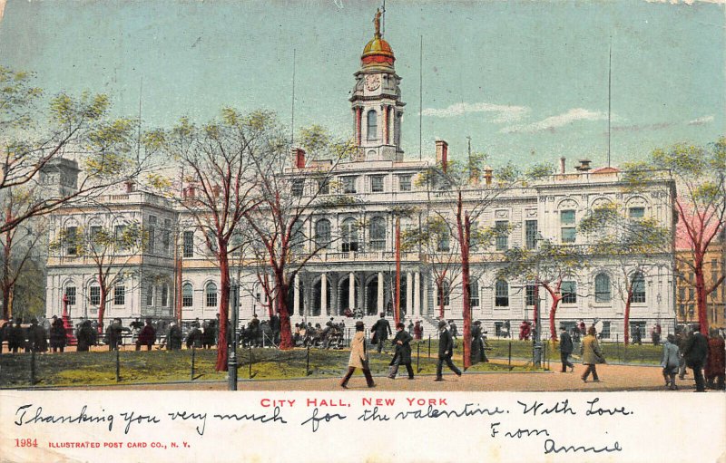 City Hall, Manhattan, New York City, N.Y., Early Postcard, Used in 1907