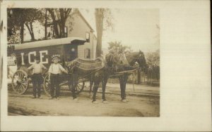 Crane Ice Wagon Horses Men - Catskill NY on Back Real Photo Postcard xst