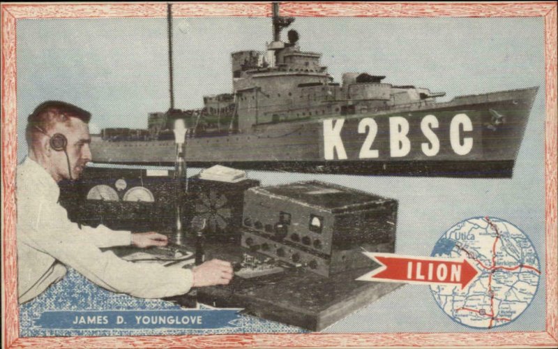 Ham Radio & Naval Ship Ilion NY Postcard