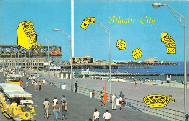 Atlantic City New Jersey~Boardwalk-Beach-Ocean~Gambling~1970s Postcard