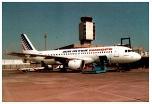 Air Inter Europe Airbus A 320 Airplane at Basel Switzerland Postcard