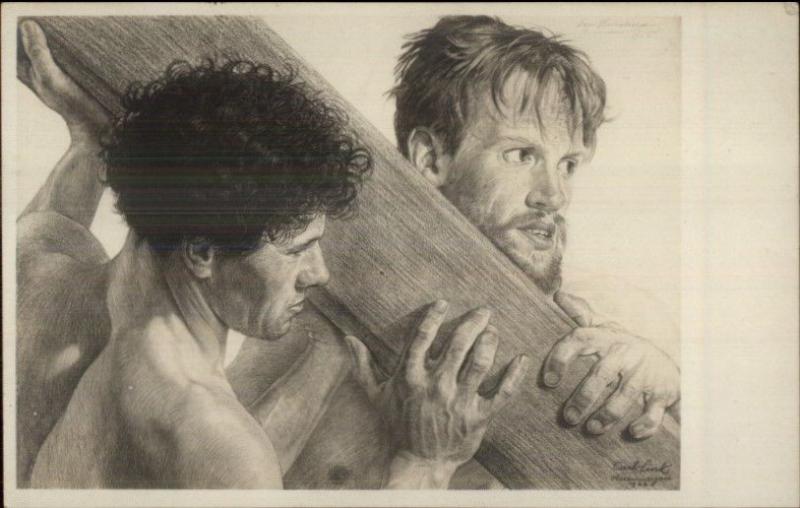 Oberammergau - Jesus Christ Passion Play Pencil Sketch Carl Link RPPC #2