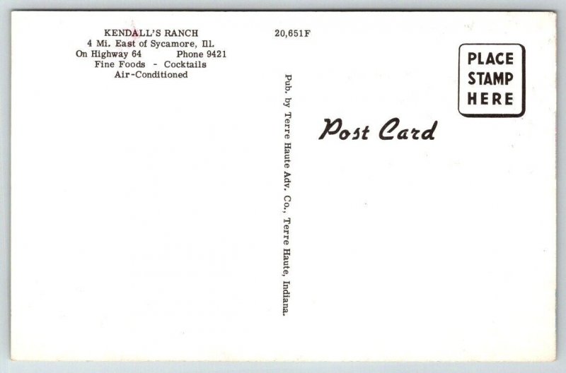 Sycamore, Illinois - Kendall's Ranch Restaurant - Postcard