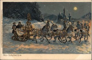 c1900 PC Neu-Schwanstein GERMANY A/s Bergen Horses Pull Sleigh Winter Scene