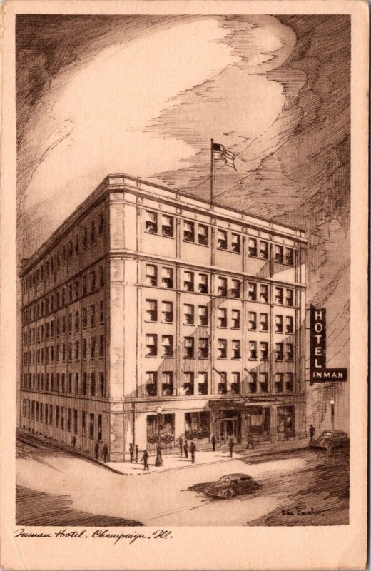 Postcard Inman Hotel in Champaign - Urbana, Illinois