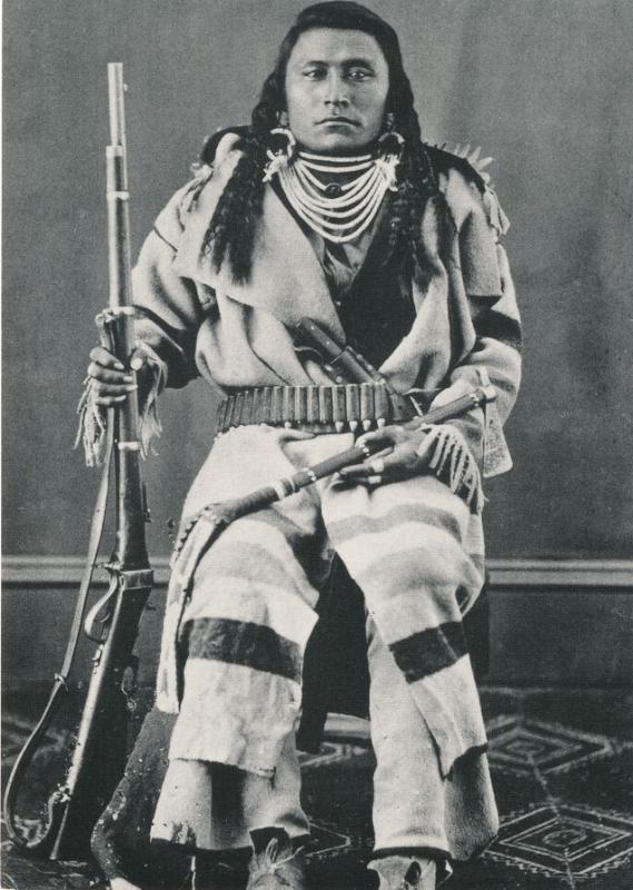 Little Wolf Crow Indian with Tomahawk & Carbine ca 1885 Western USA Recent Print