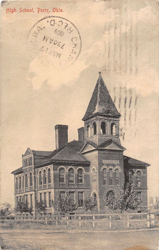 J57/ Perry Oklahoma Postcard c1910 High School Building  194