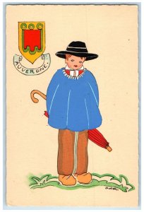 c1930's Dutch Boy With Umbrella Auvergne France Unposted Vintage Postcard