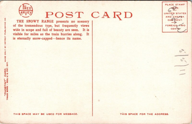 Snowy Range~Trinidad Colorado~Scenic View~Fred Harvey Detroit Pub Postcard T17