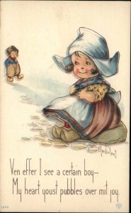 Twelvetrees Cute Little Dutch Girl Sees Boy in Distance Vintage Postcard