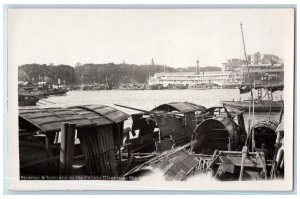 c1920's Steamer Sampans Ships On Canton River Shameen China RPPC Photo Postcard