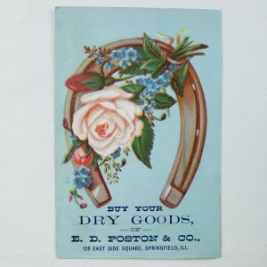 ED E D Poston & Co Dry Goods Springfield Illinois Ad Lucky Horseshoe Trade Card